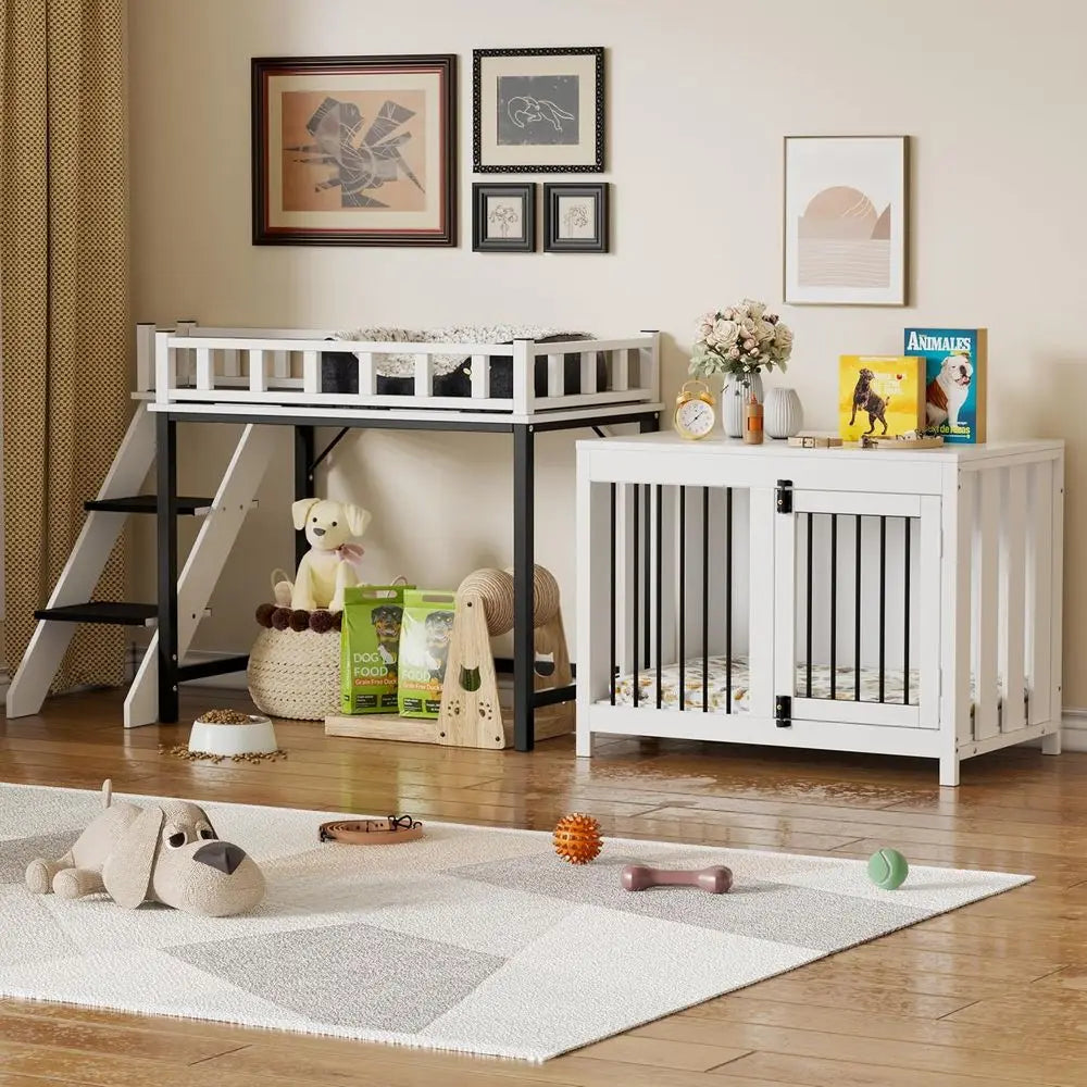 Pet Bunk Bed With Window Perch Stairs Storage Blanket