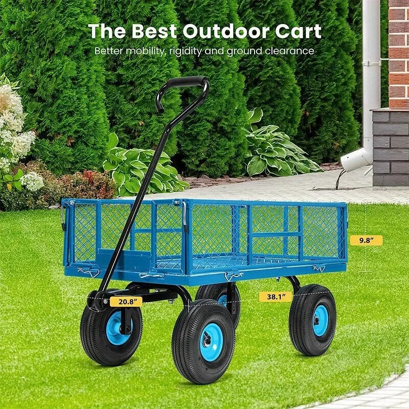 Heavy Duty 1100lb Steel Garden Utility Wagon Cart for Yard and Lawn Use