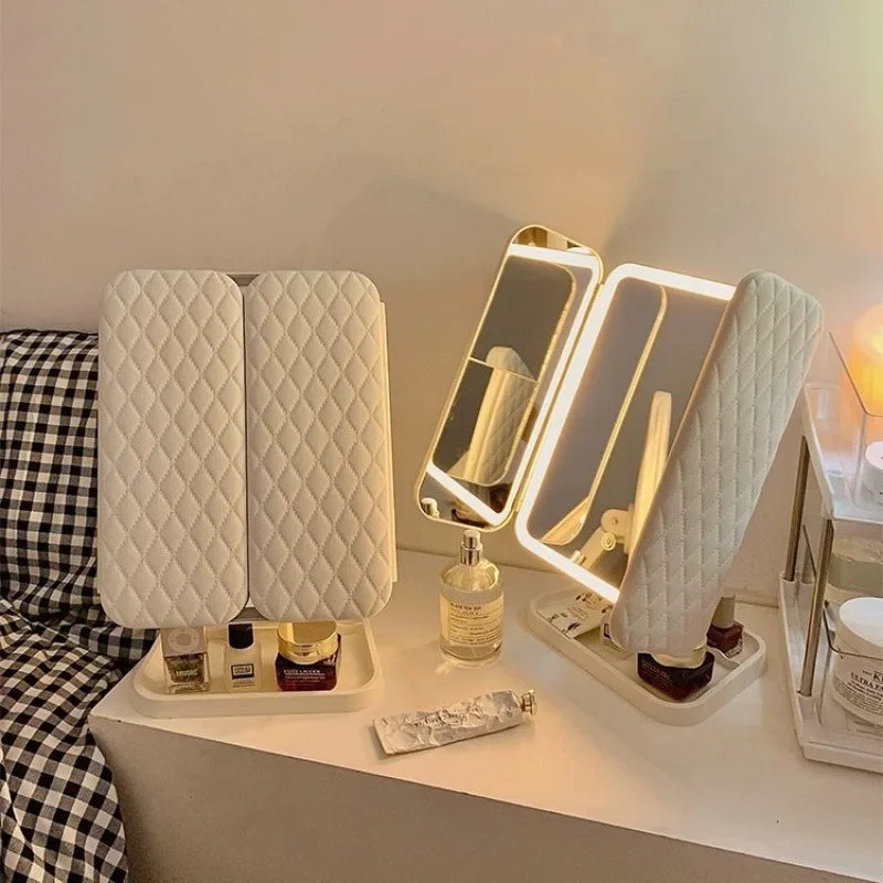 Hign-concerned Trifold LED Makeup Mirror With Lights