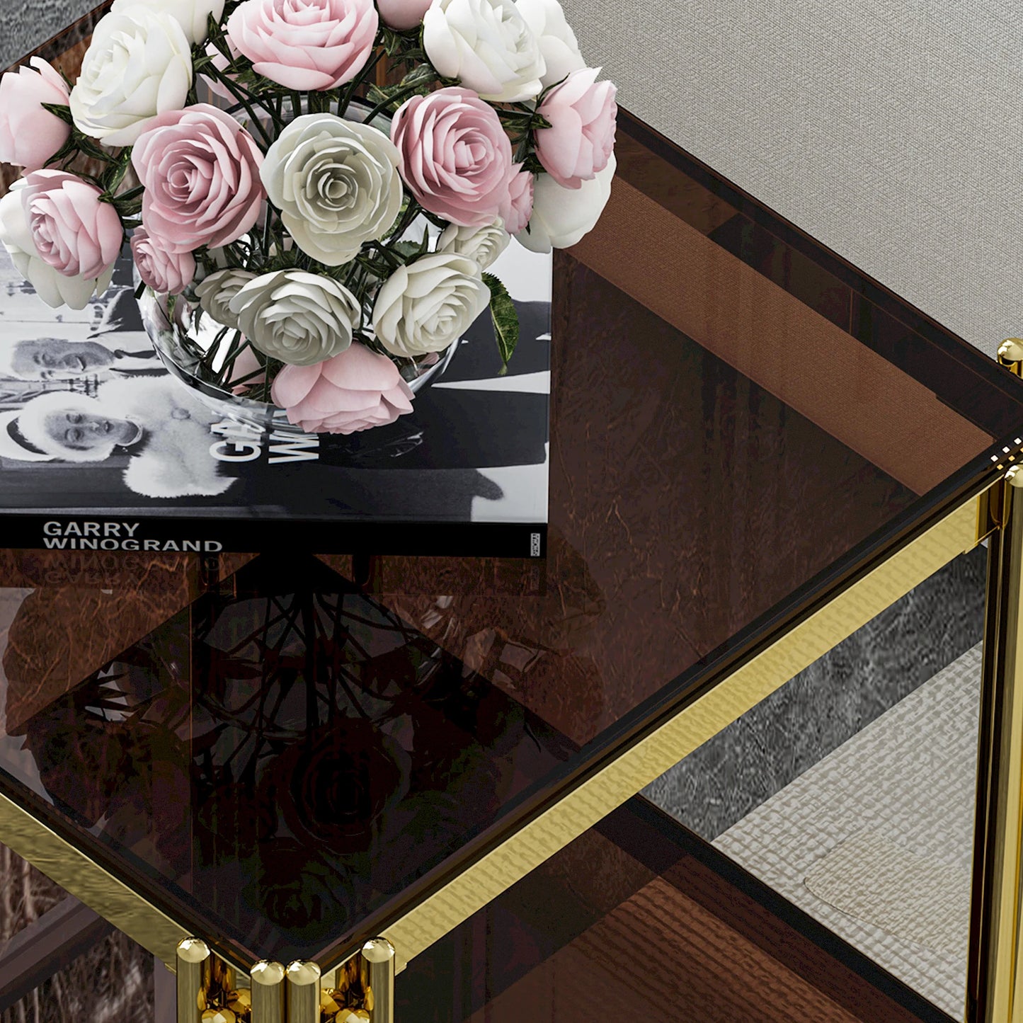 Modern Luxury Coffee Table With Stainless Steel Legs And Tempered Glass
