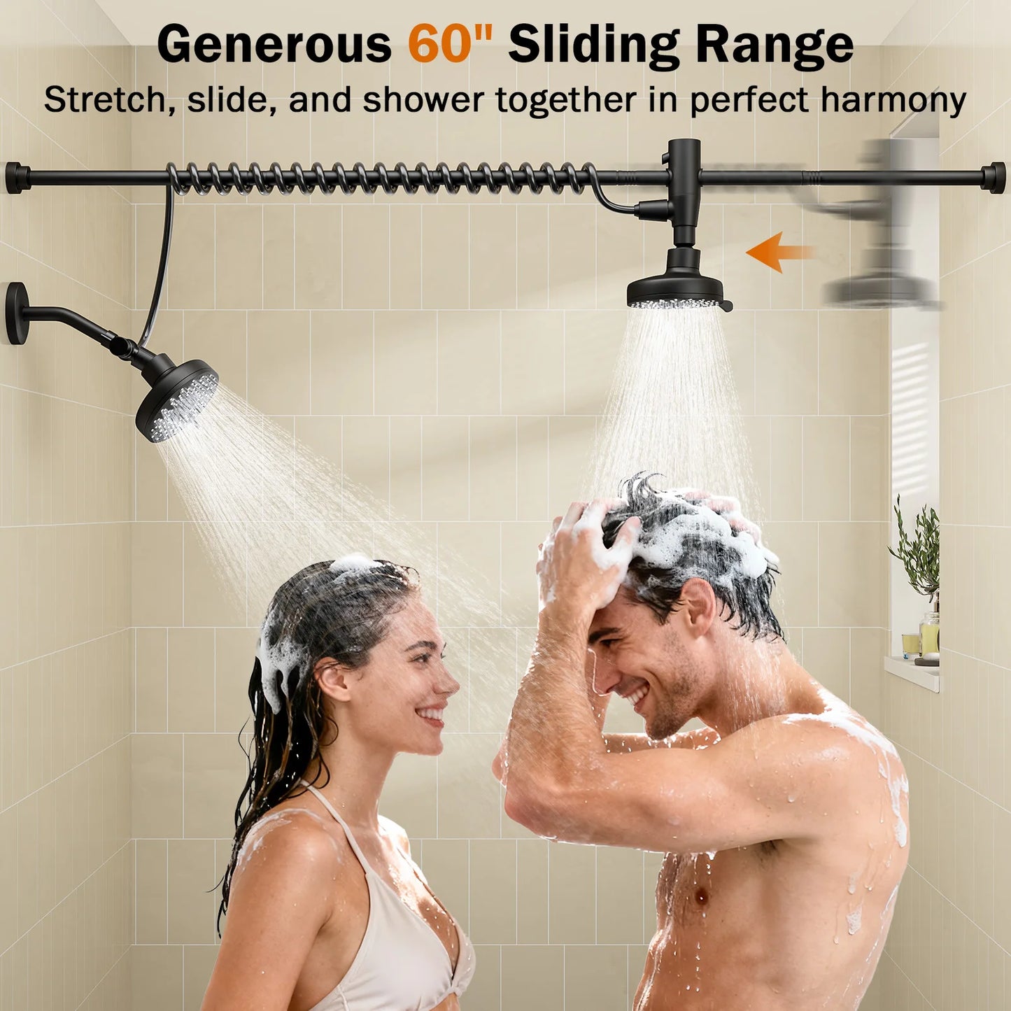 Dual Shower Head For Couples With Adjustable Slider