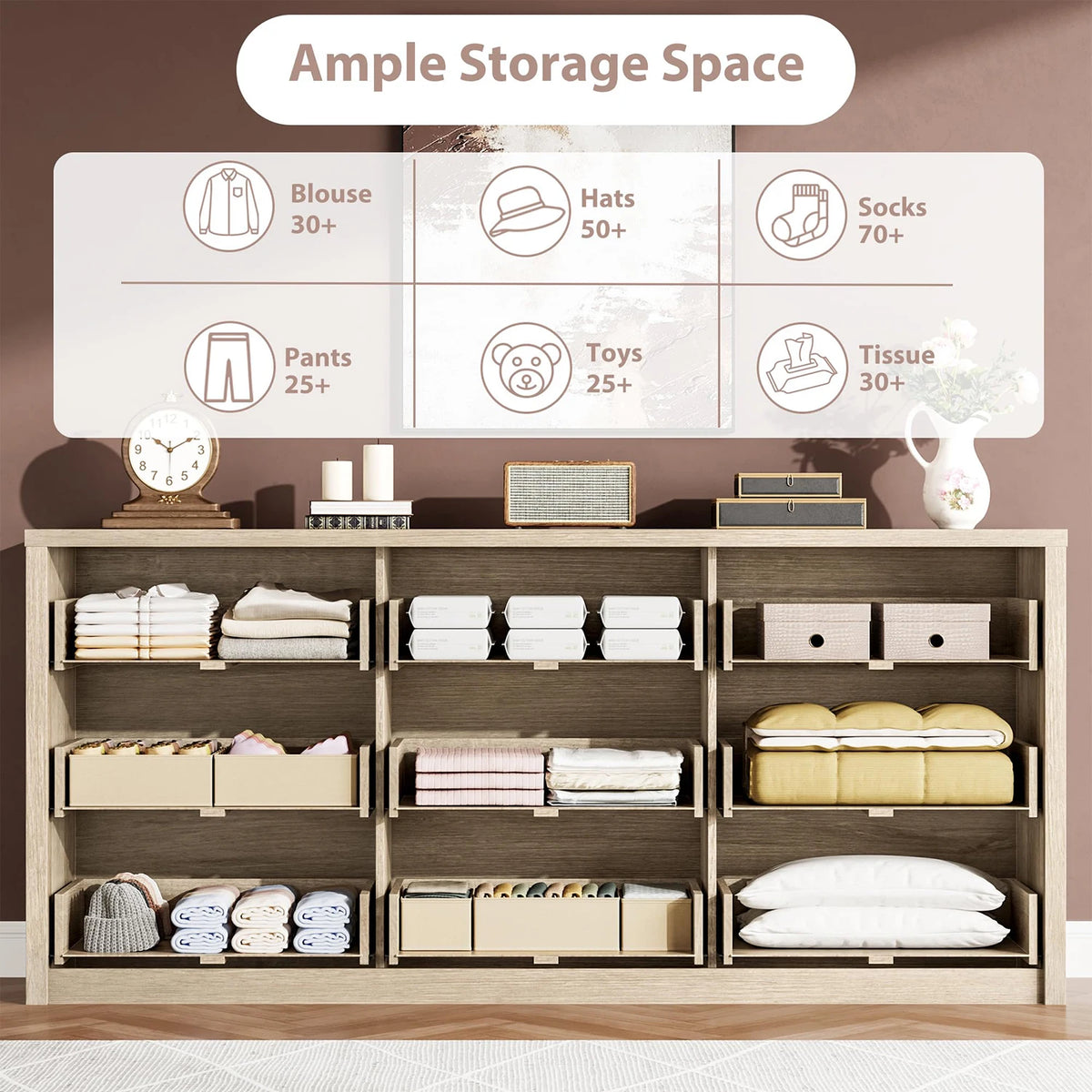 Acekool Modern Handleless Wooden Storage Dresser for Bedroom and Living Room