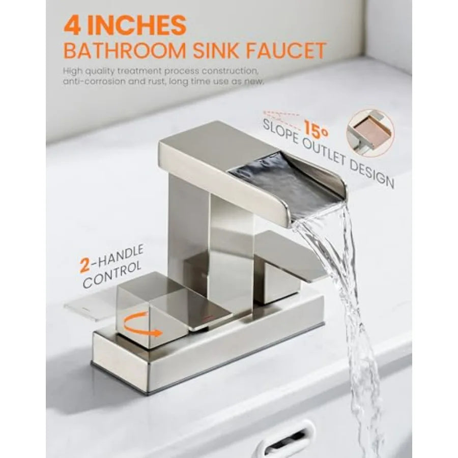 Waterfall Bathroom Faucet Two Handle Centerset With Pop Up Drain