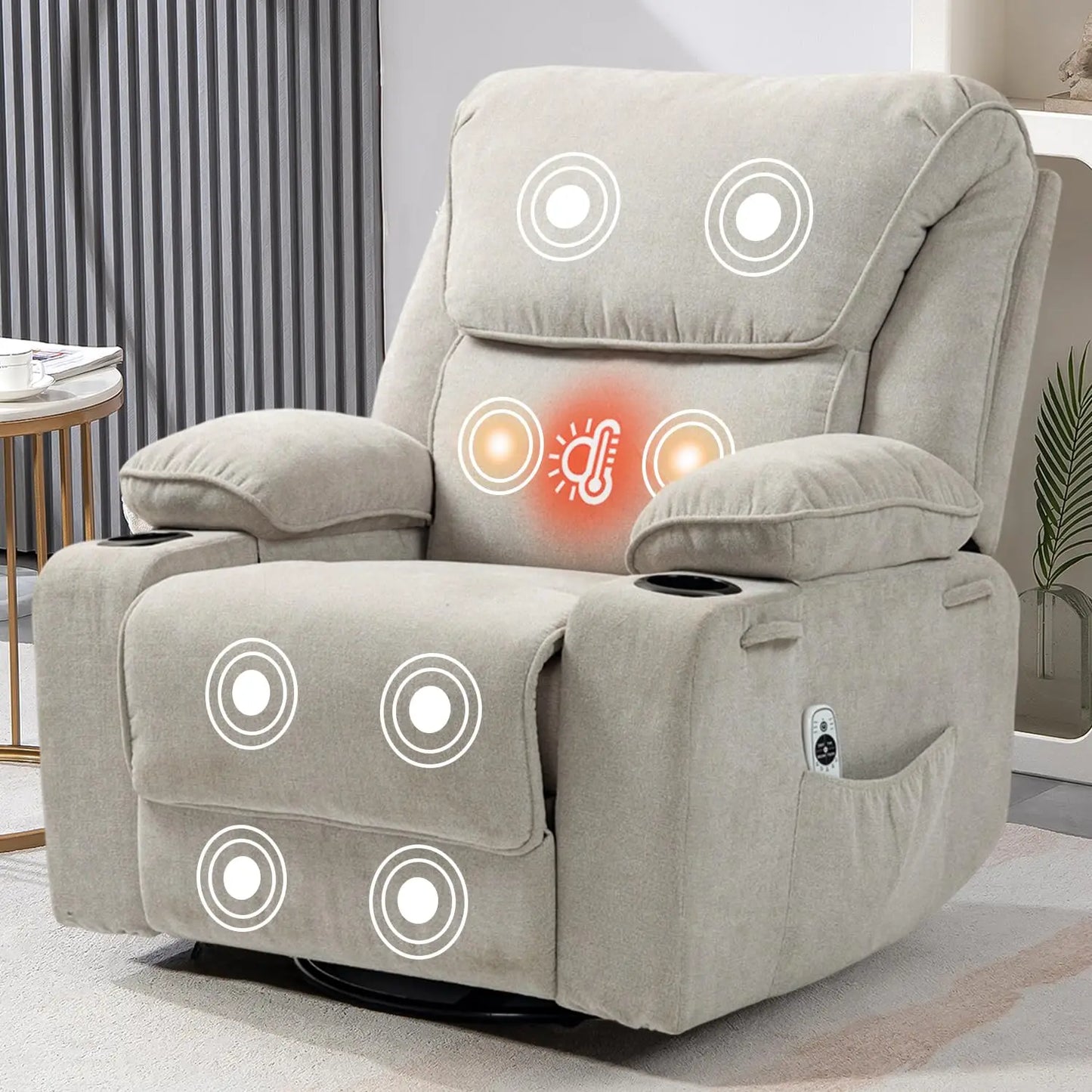 XIAOLANG Rocker Recliner Massage And Heated With Cup Holders