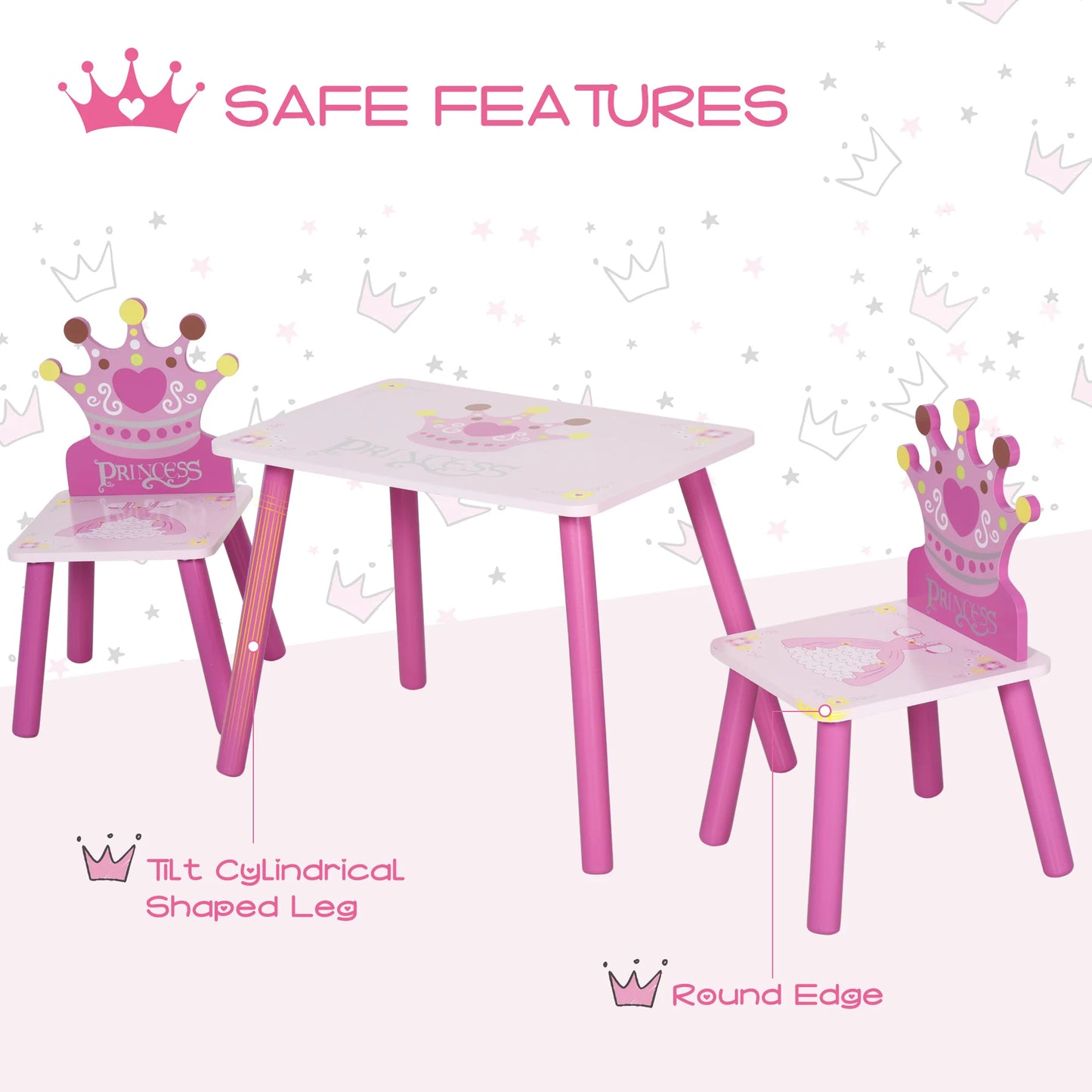 QABAH Crown Pattern Children's Table And Chairs Set