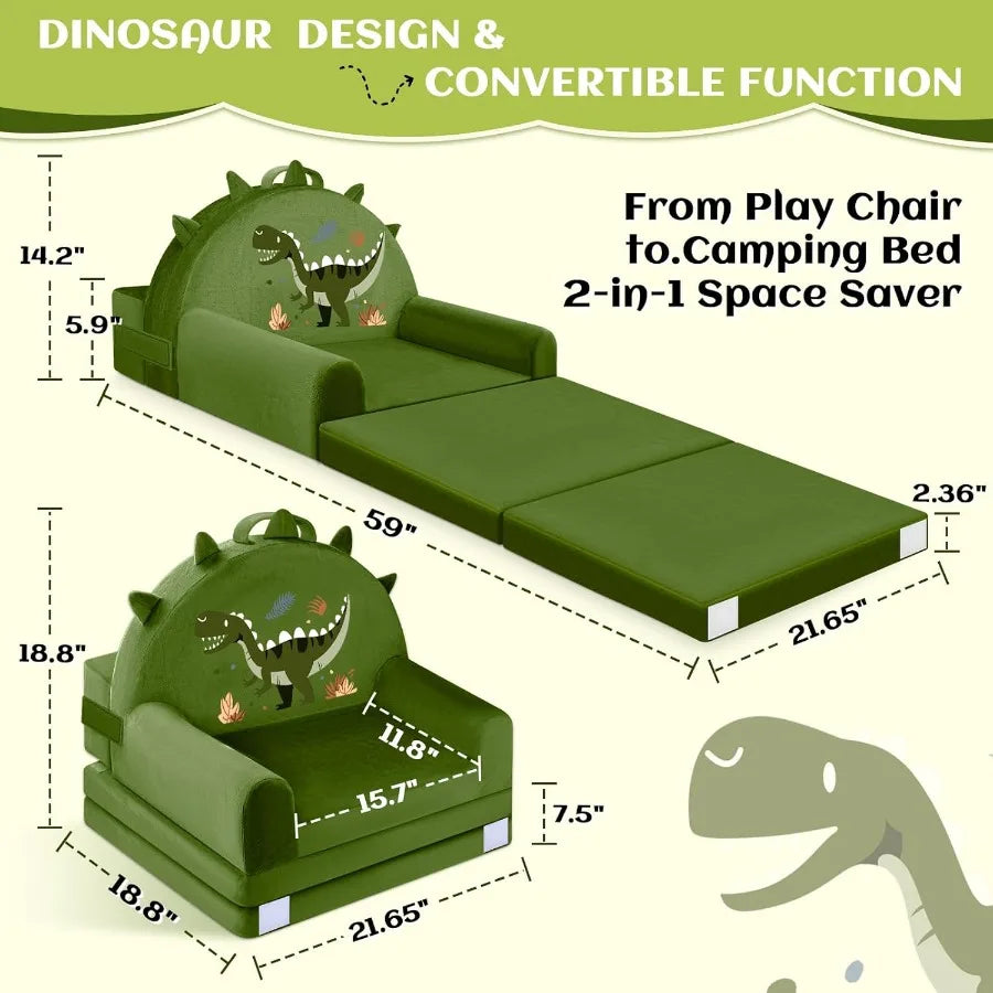LISM DinosaurSofaBedWithRemovableWashableCrystalVelvetCoverNurseryPlayroomSafeCozyCompact