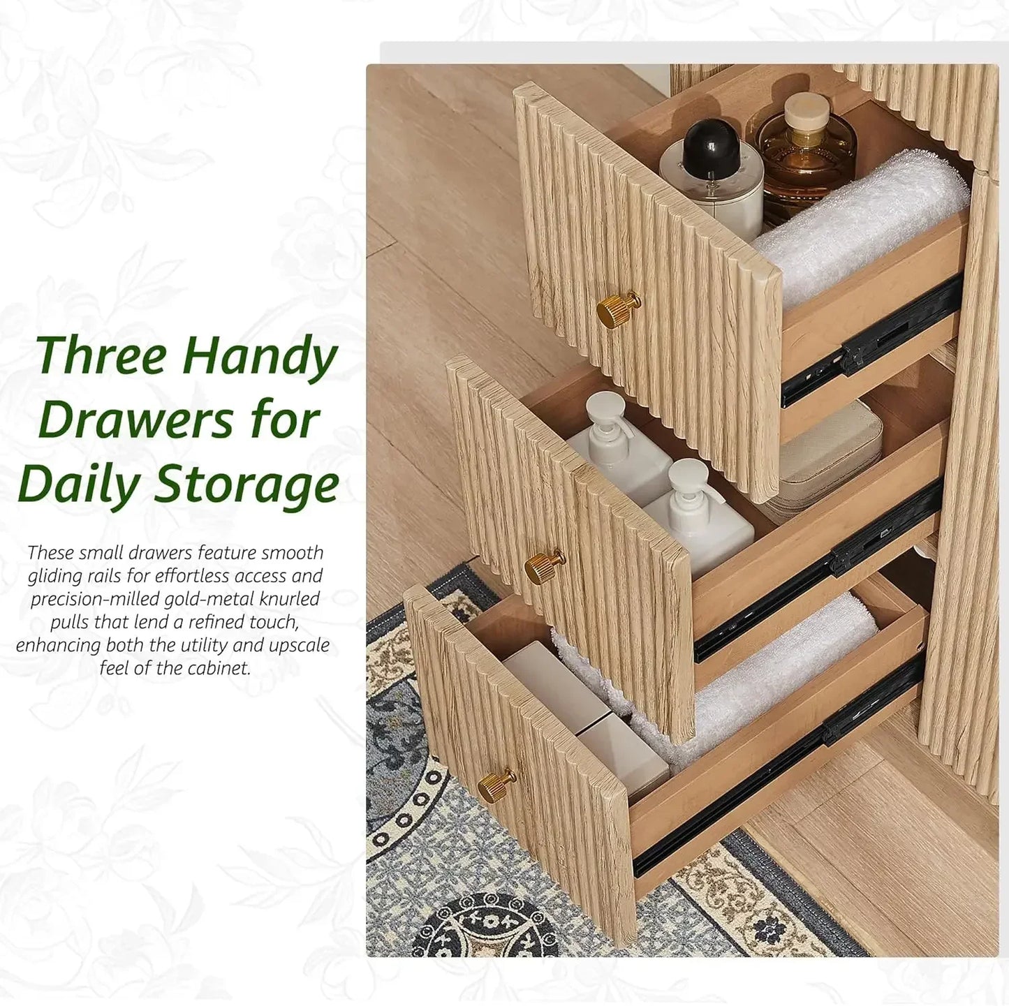 Modern Fluted Bathroom Vanity With Sink And Storage Cabinet