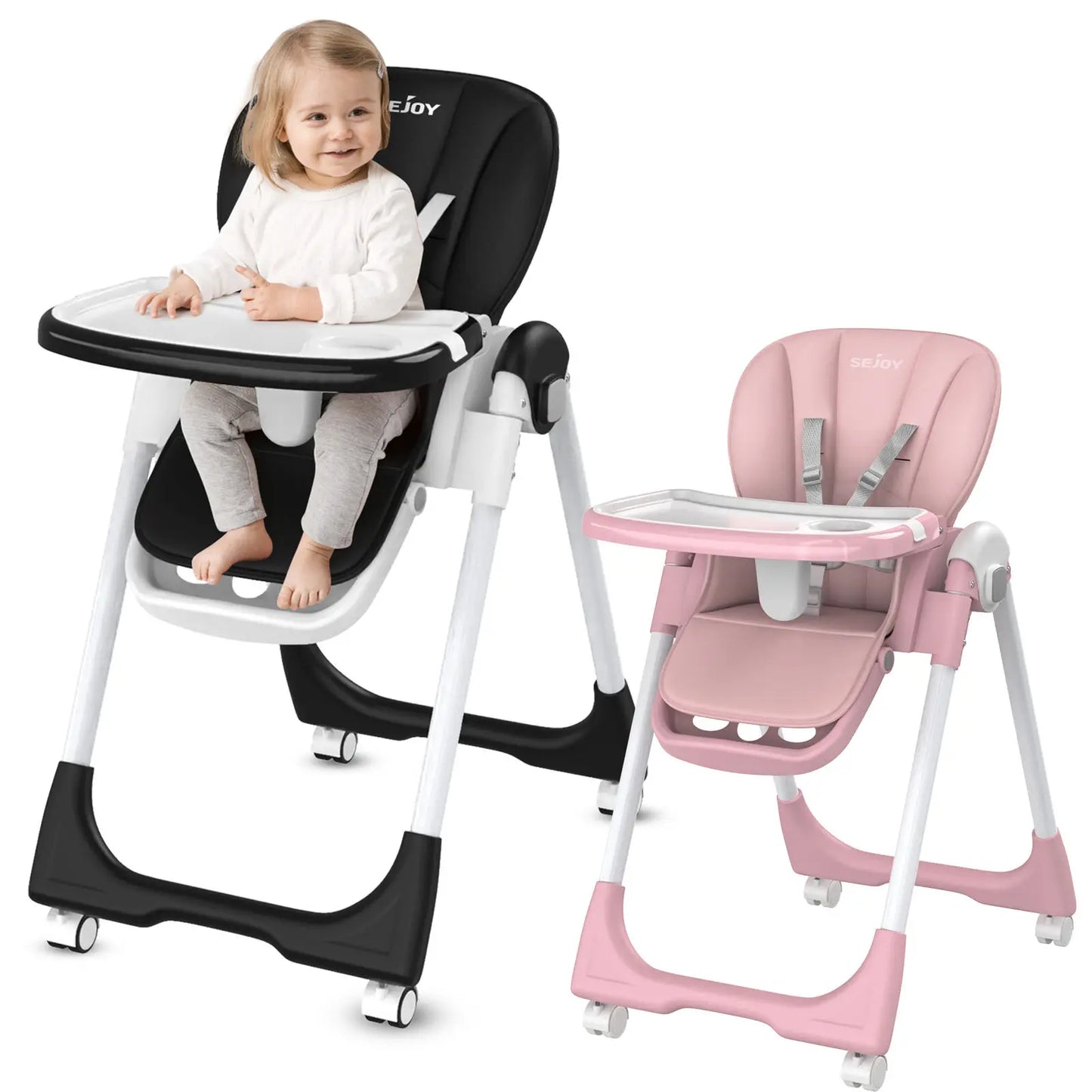 Sejoy Baby High Chair Foldable With Adjustable Tray