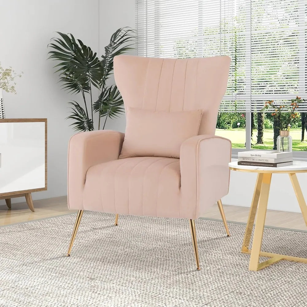 Velvet Accent Chair with Lumbar Pillow Mid Century Modern Wingback Design