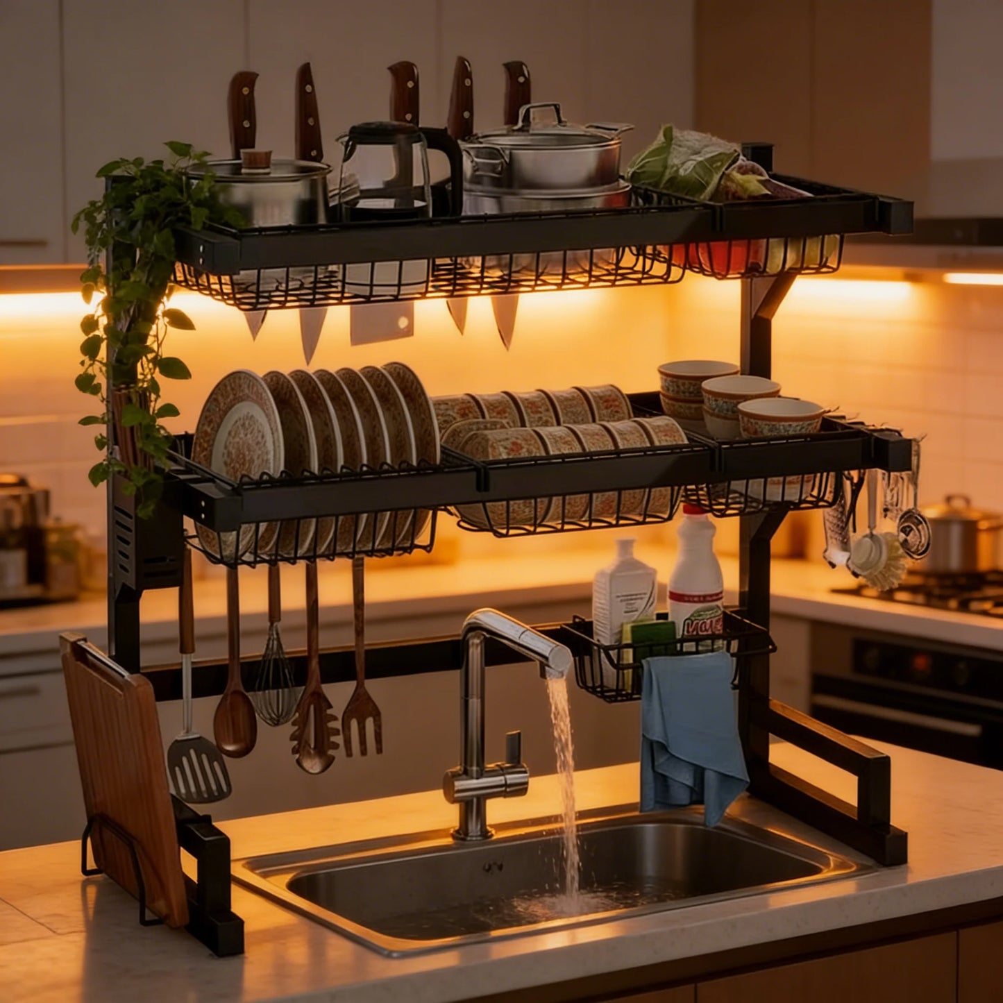 Over Sink Dish Drying Rack With Adjustable Shelves