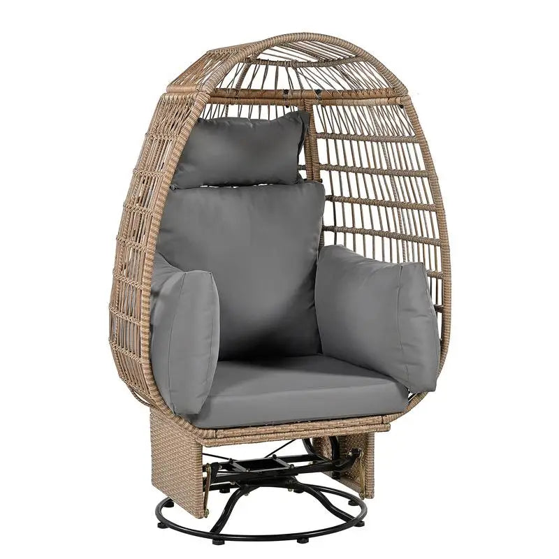 Outdoor Swivel Rattan Egg Chair With Cushions And Rocking