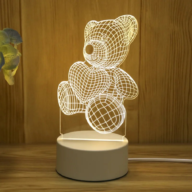3D Creative Bear Lamp Acrylic USB LED Night Light Decor