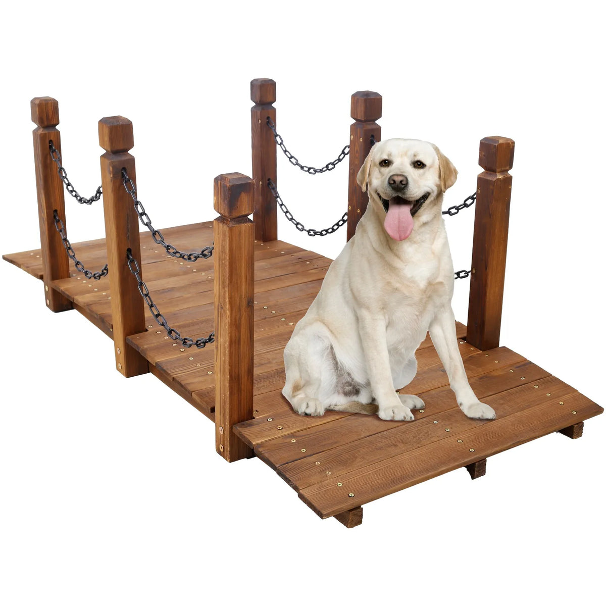 Wooden Garden Footbridge With Chain Railings for Decorative Pond