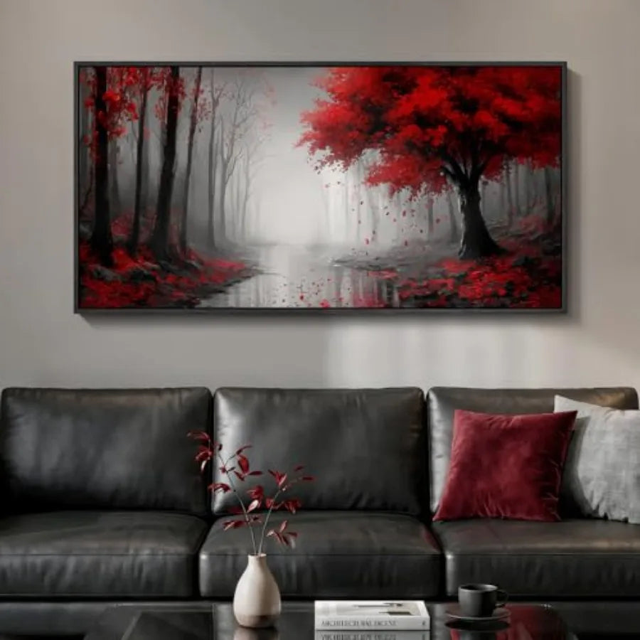 Framed Landscape Wall Art Canvas Forest Scene Living Room