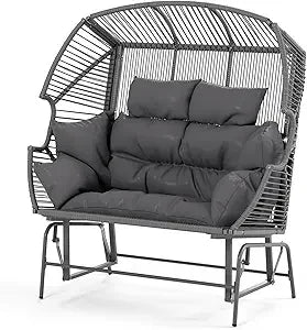 MKDK Outdoor Wicker Double Egg Loveseat Rocking Glider