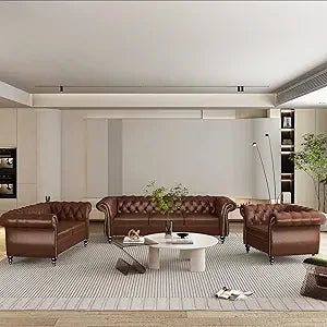 DAFIFY Velvet Chesterfield Sofa Loveseat Chair Set Premium