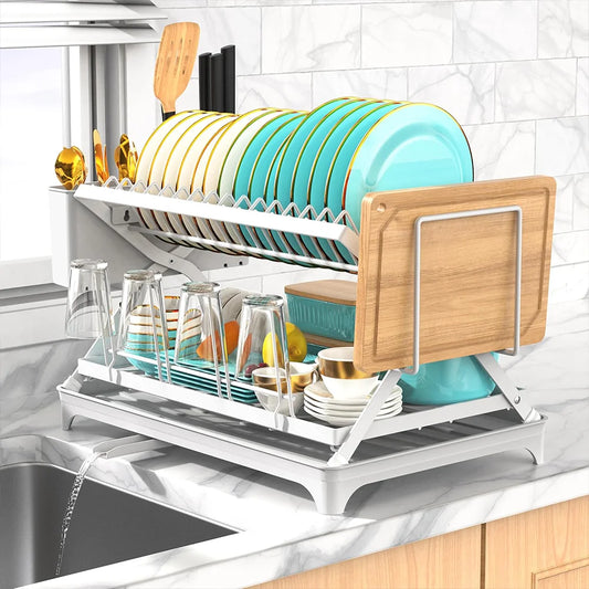 Hign-concerned 2 Tier Kitchen Dish Drainer Rack With Drain