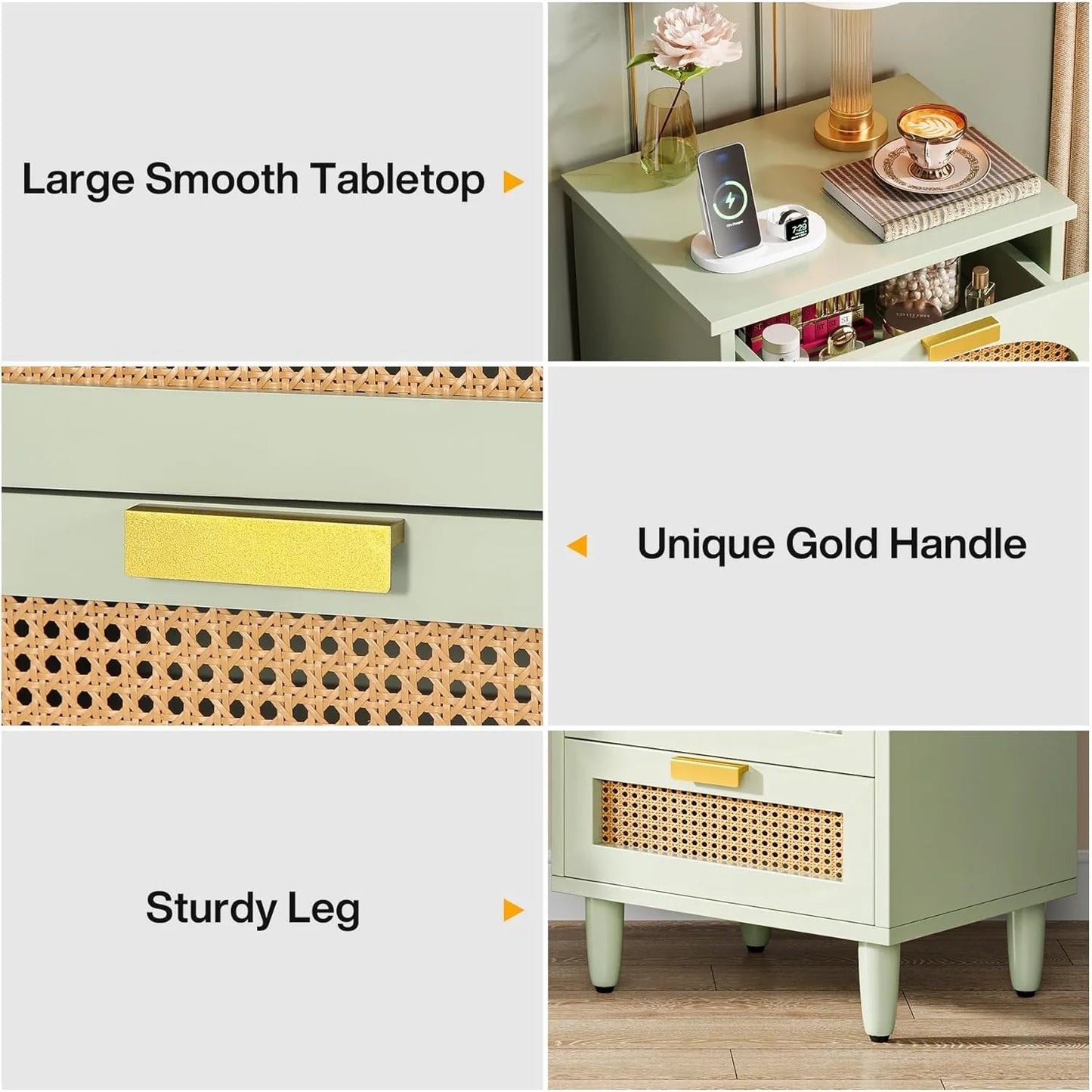 Little Tree 3 Drawer Rattan Nightstand Bedside Table