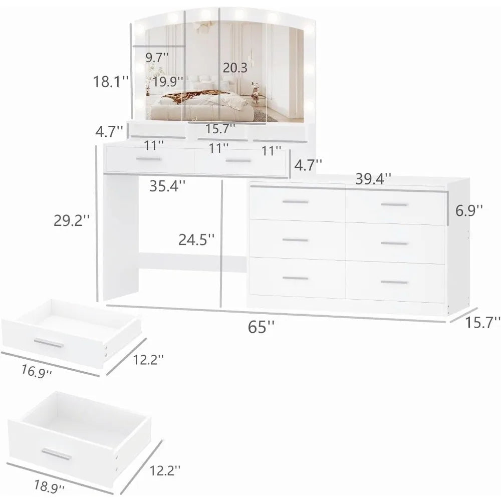 Hign-concerned Vanity Desk With Mirror Bright LED Lights