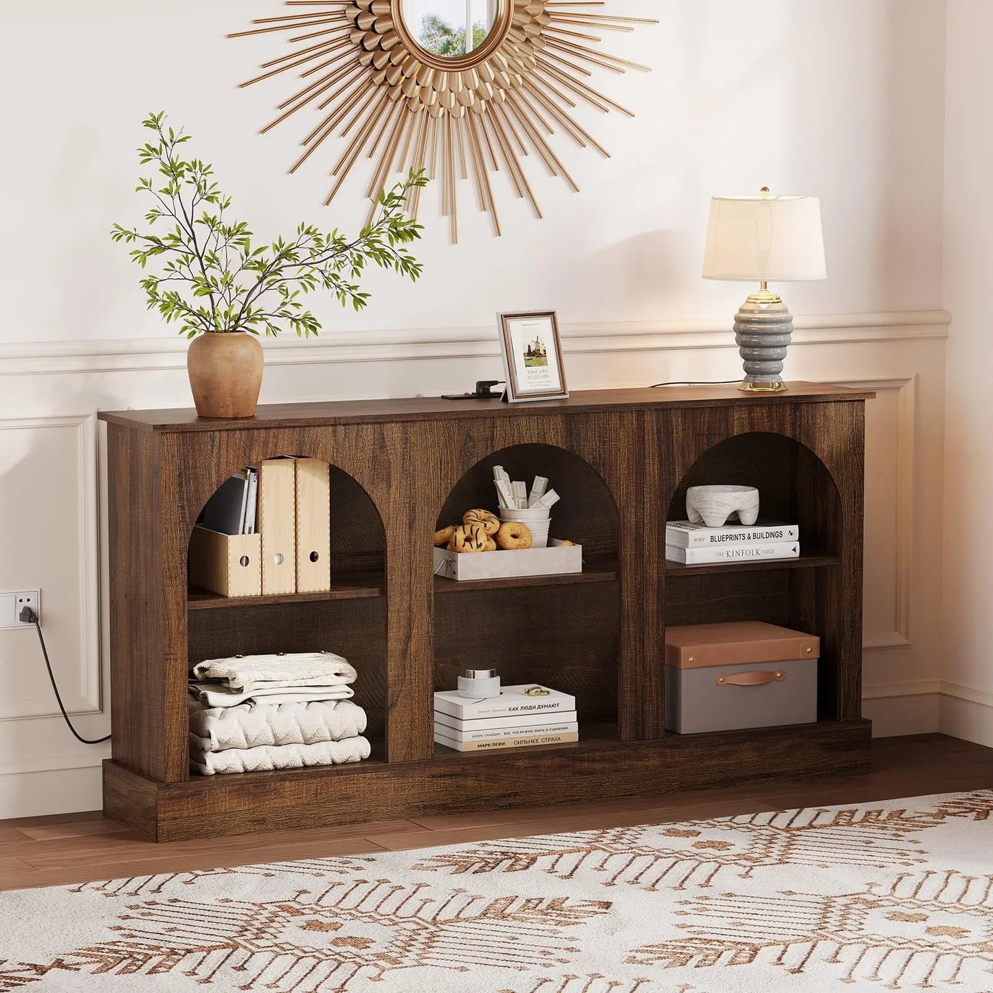 HiMISS Arched TV Stand Console With Power Outlets USB