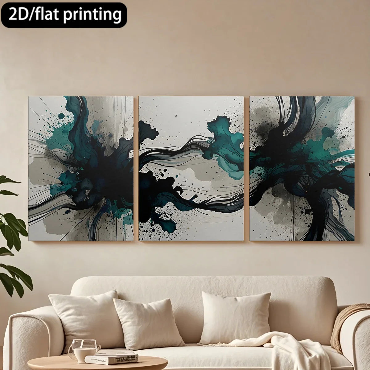Framed Abstract Ink Canvas Art Set Of Three Panels