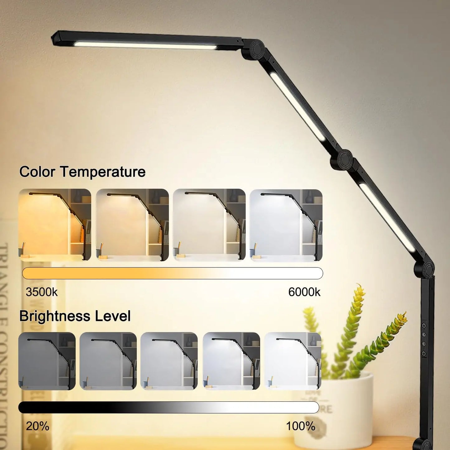 LED Desk Lamp With Clamp Flexible Swing Arm Dimmable
