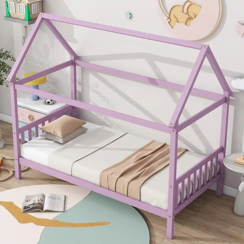 House Bed With Headboard Footboard Rubber Wood Frame For Children