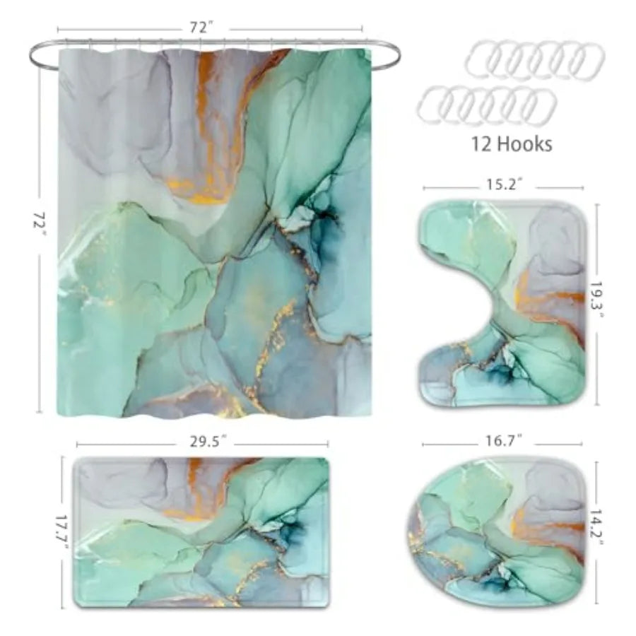 Shower Curtain Ensemble With Toilet Lid Cover Bath Mat