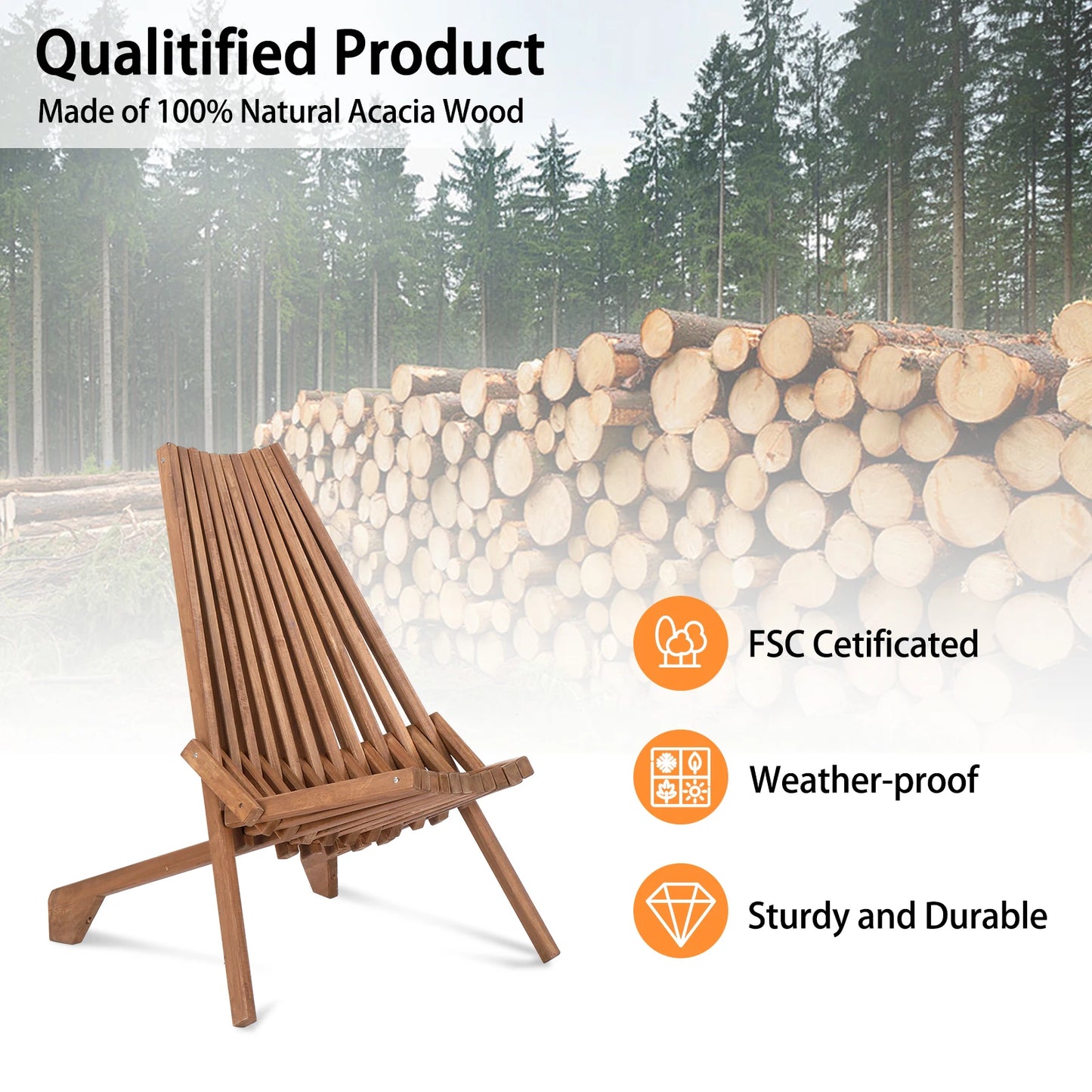 Wood Folding Chair Outdoor Acacia Lounge Chair For Balcony
