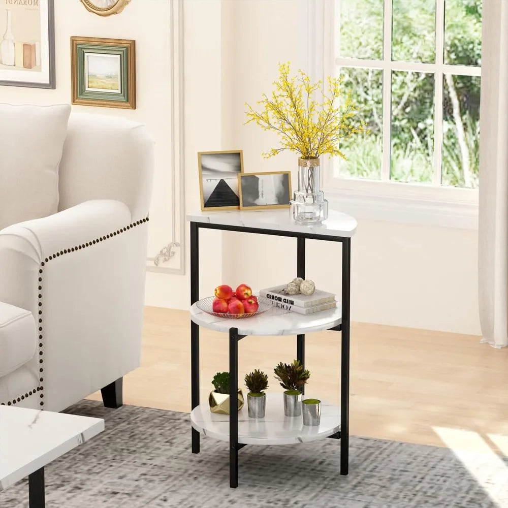 Faux Marble Coffee Table Set With Metal Frame 3-Piece