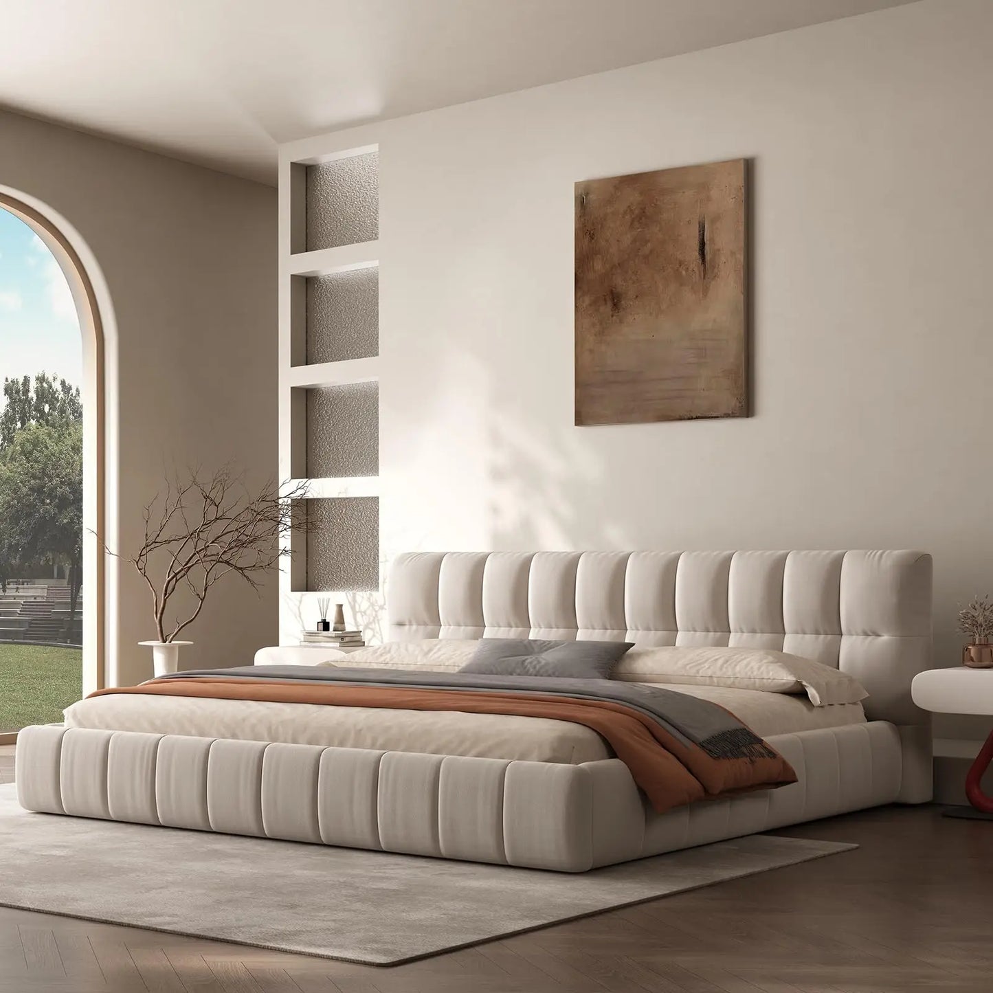 Modern Cloud Platform Bed With Thick Headboard And Footboard