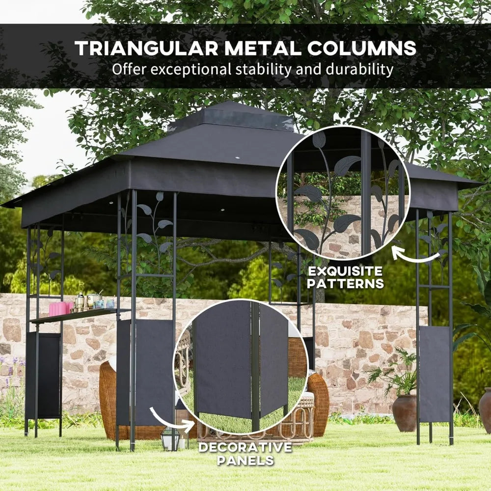 10 Foot x 10 Foot Double Roof Outdoor Gazebo with Shelves and Netting