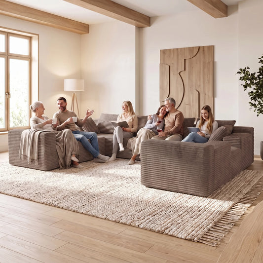 U Shaped Sectional Sofa Cloud Fabric Couch Living Room
