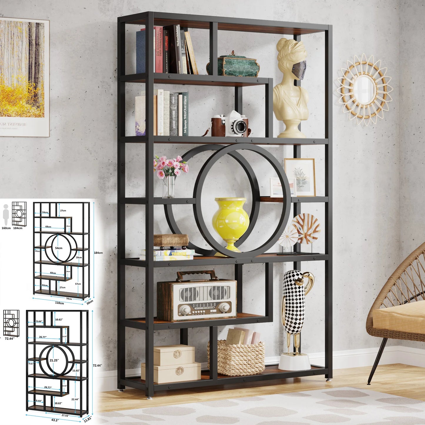 Tribesigns Industrial 5 Tier Etagere Bookcase Freestanding