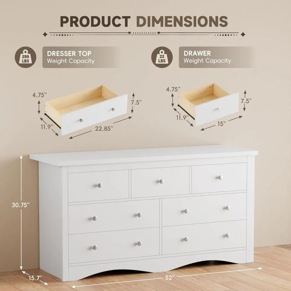 Furmax Dresser For Bedroom 7 Drawer Chest TV Stand Storage