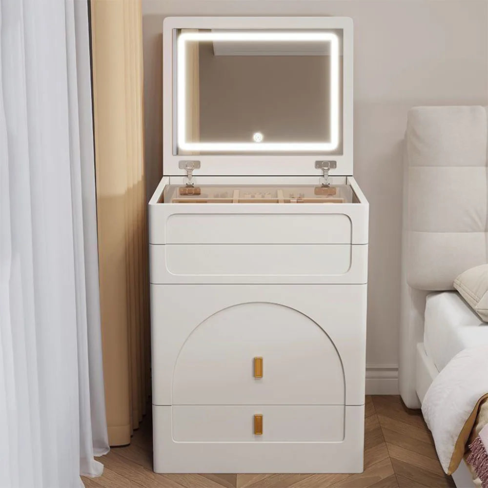 Modern Minimalist Dressing Table with Storage Chair and Stylish Nordic Mirror