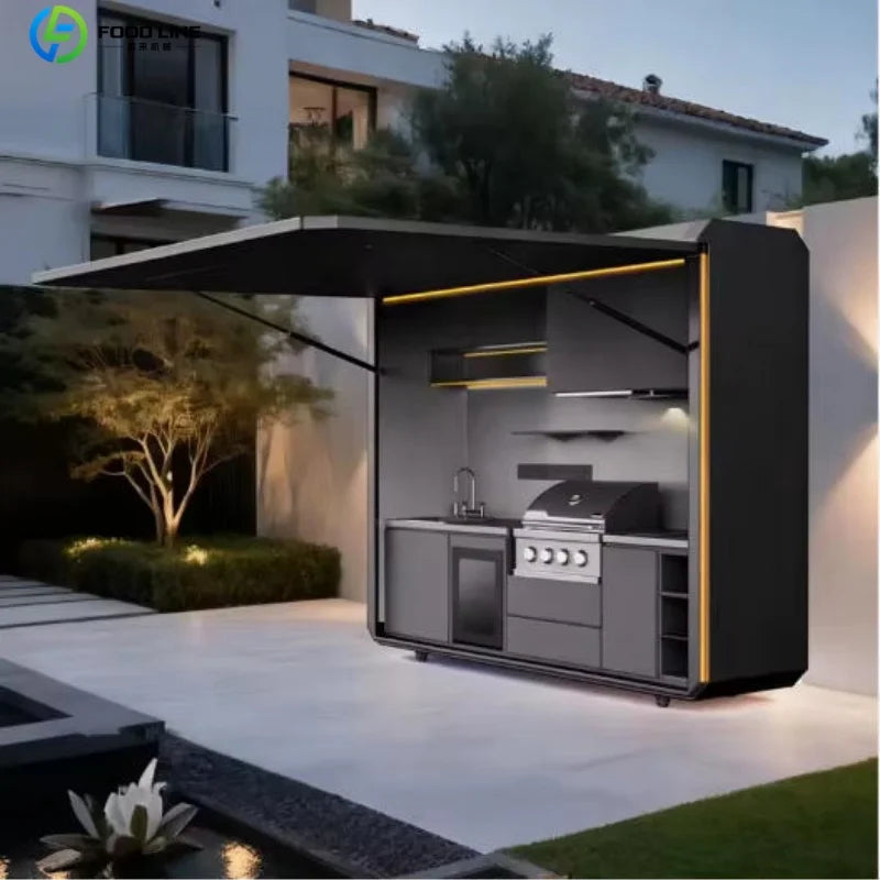 Outdoor Stainless Steel BBQ Pod With Sink And Fridge