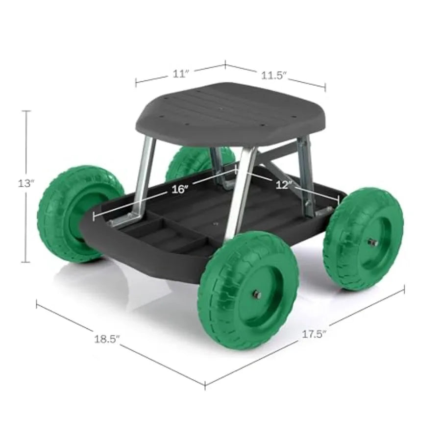 Rolling Garden Stool With Wheels And Tool Tray Organizer