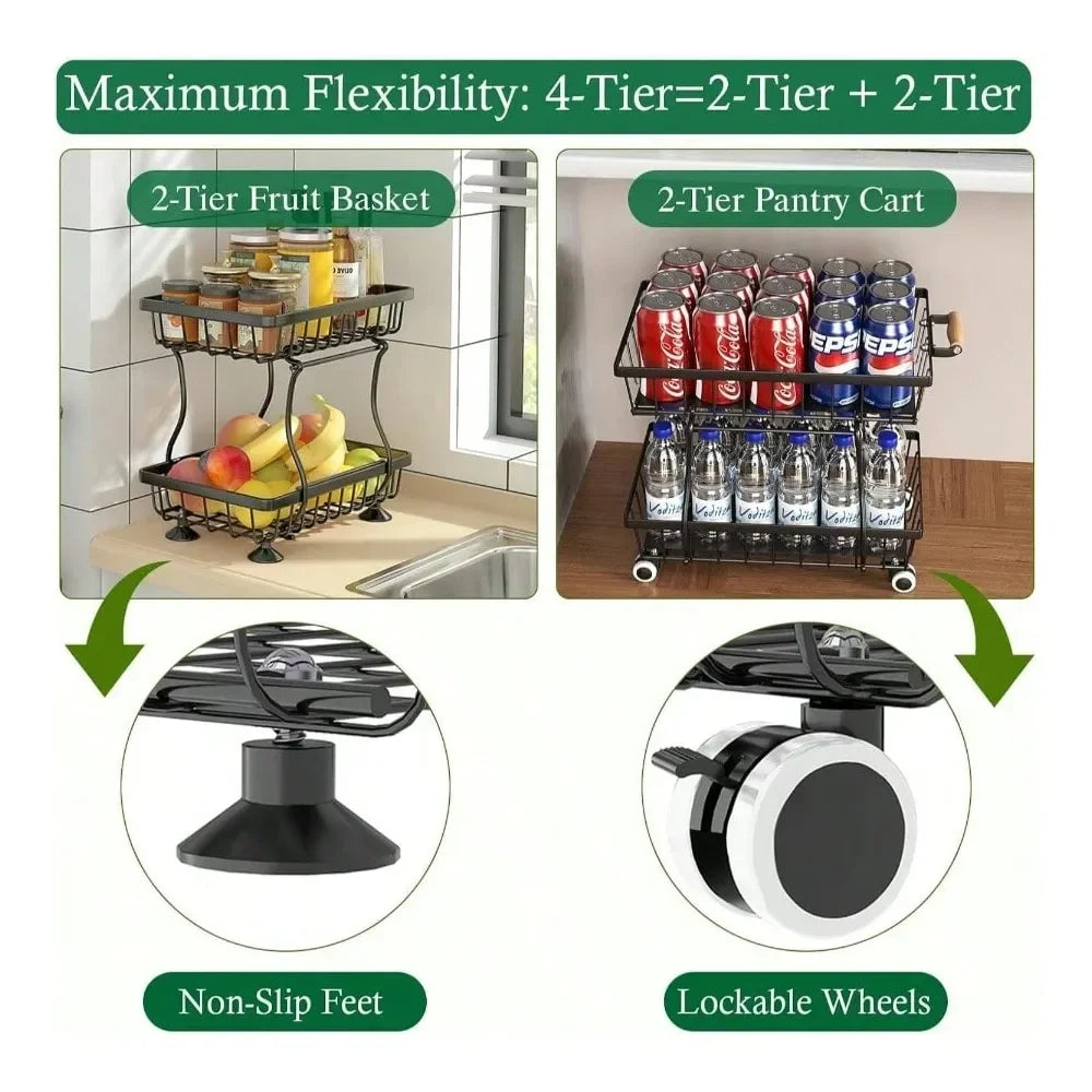 XMSJ 4 Tiered Kitchen Island Cart On Wheels Pantry