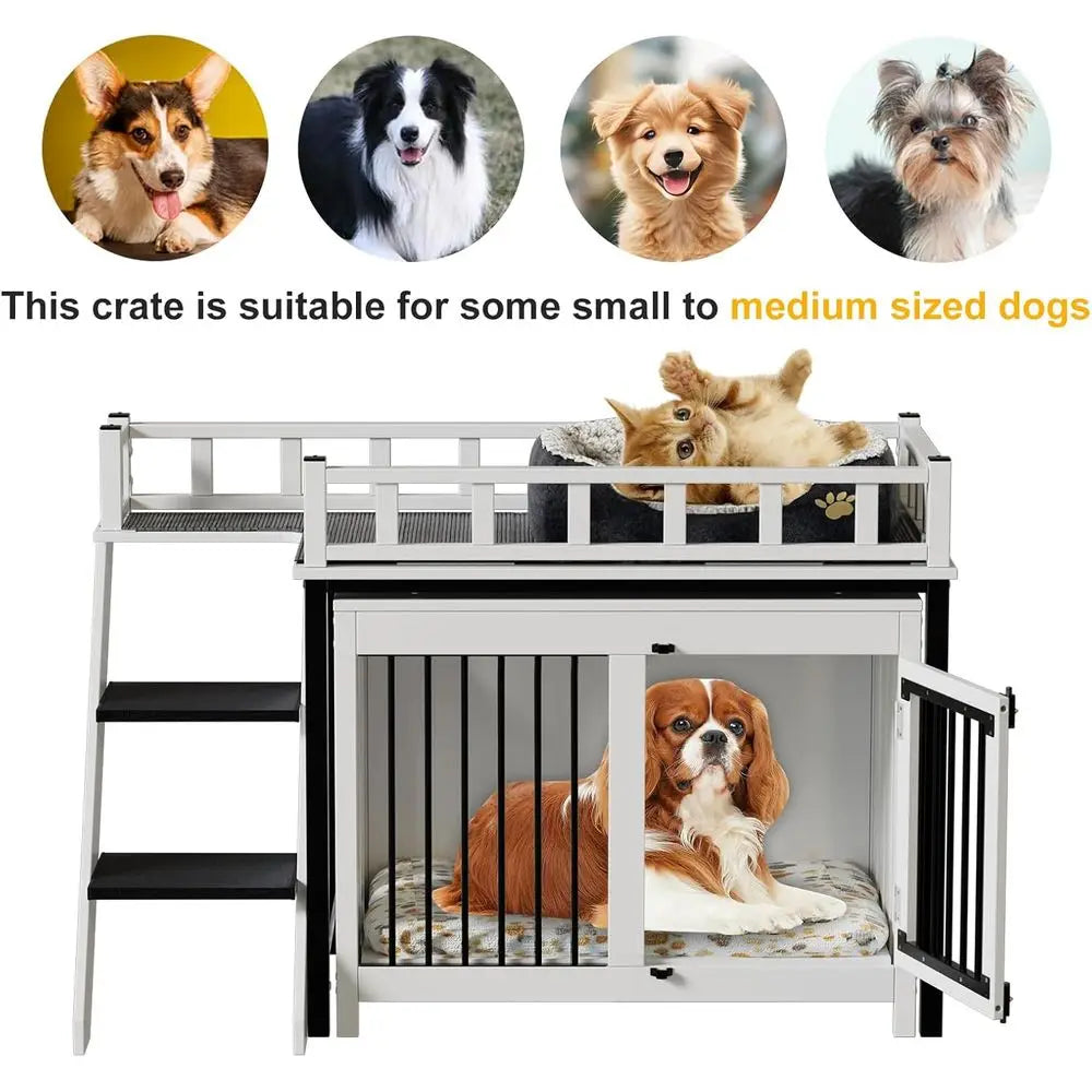 Pet Bunk Bed With Window Perch Stairs Storage Blanket