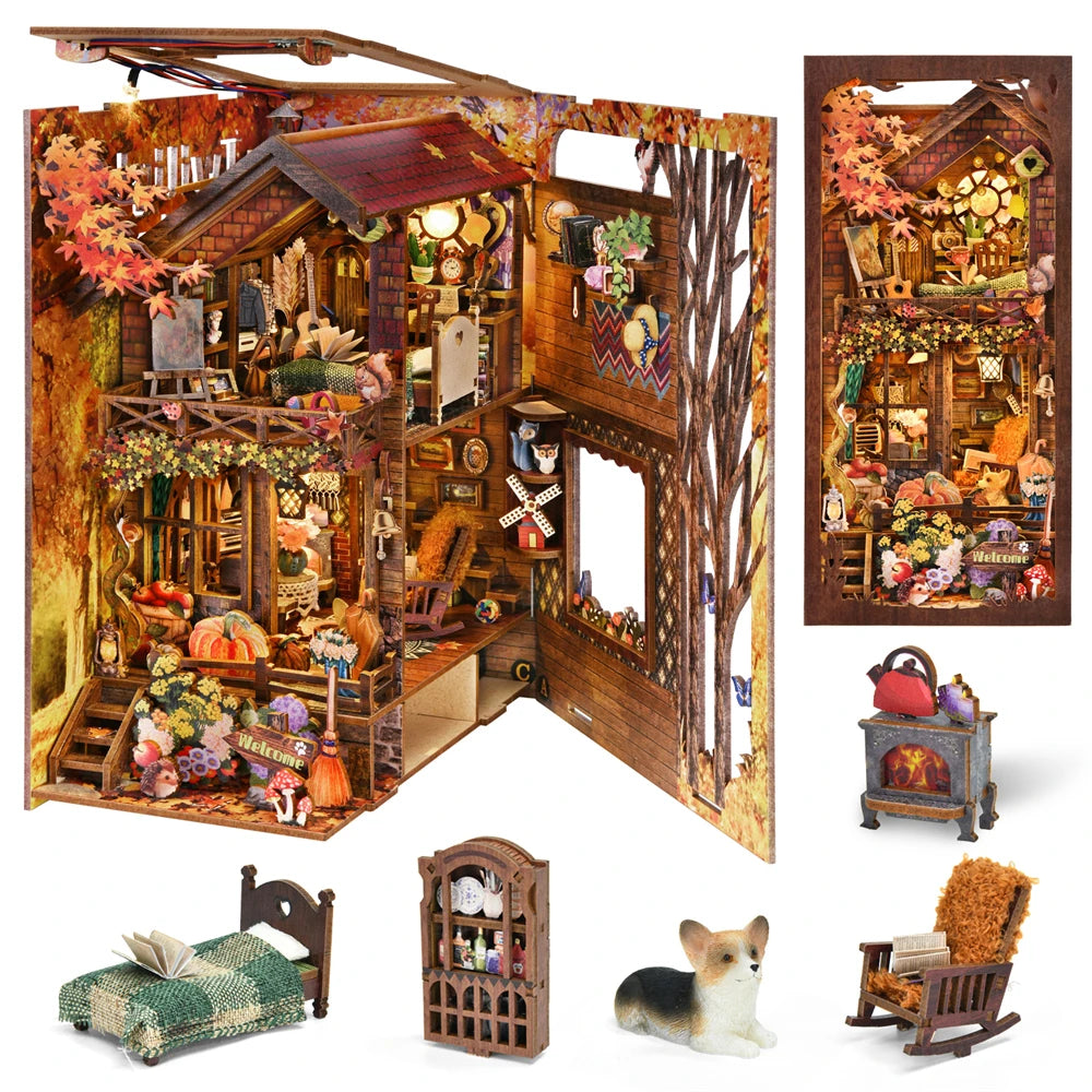 ASLOWSNAIL Book Nook Kit Puppy Family DIY Puzzle Set