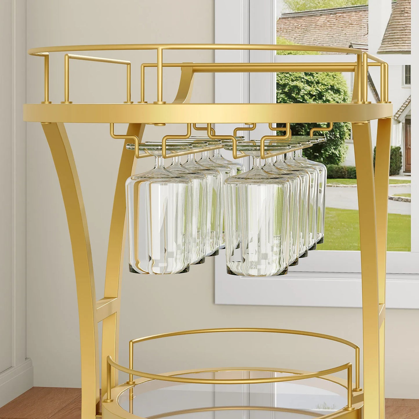 HOOBRO Bar Cart with Wheels and Tempered Glass Shelves