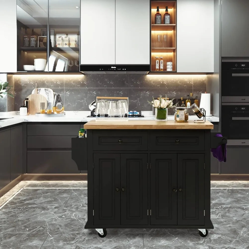 Wood Kitchen Island Cart with Wheels and Towel Holder