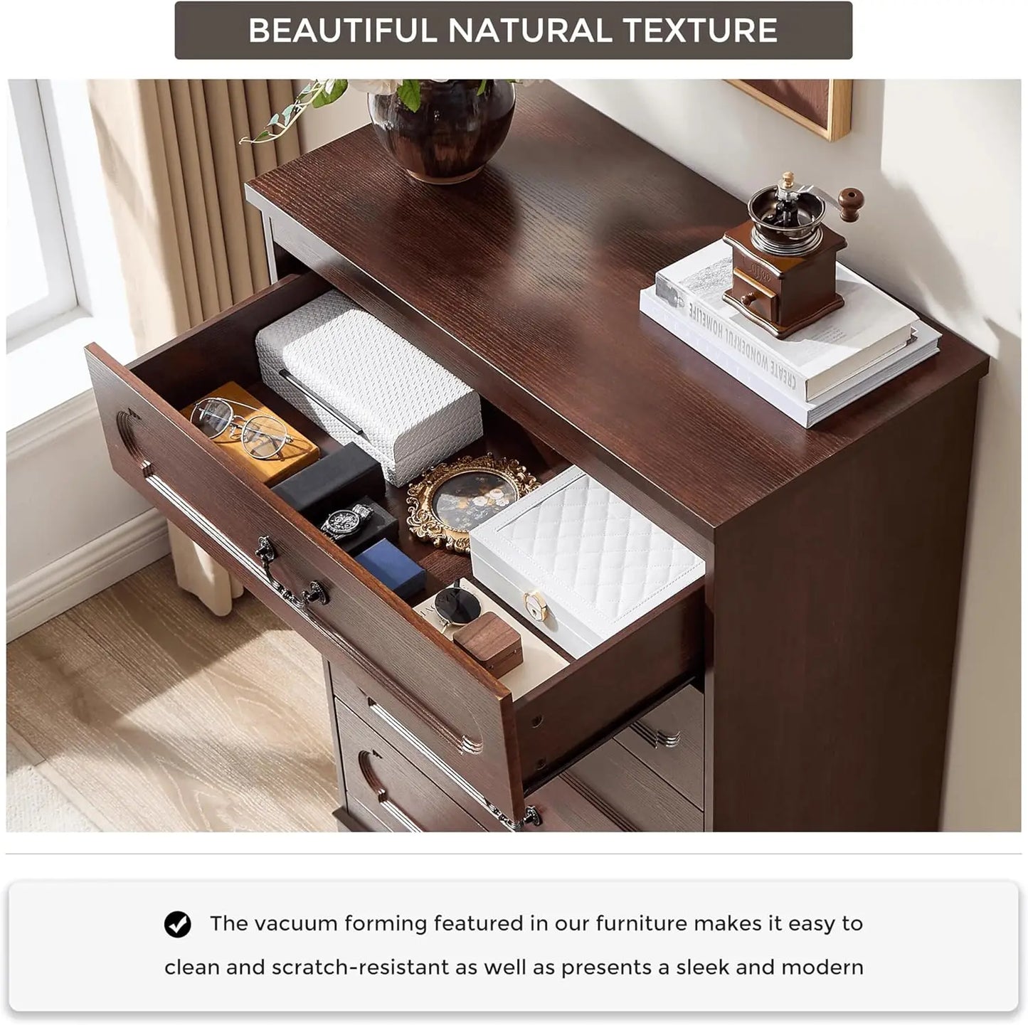 Farmhouse Cherry Wood Dresser Chest Of Drawers For Bedroom