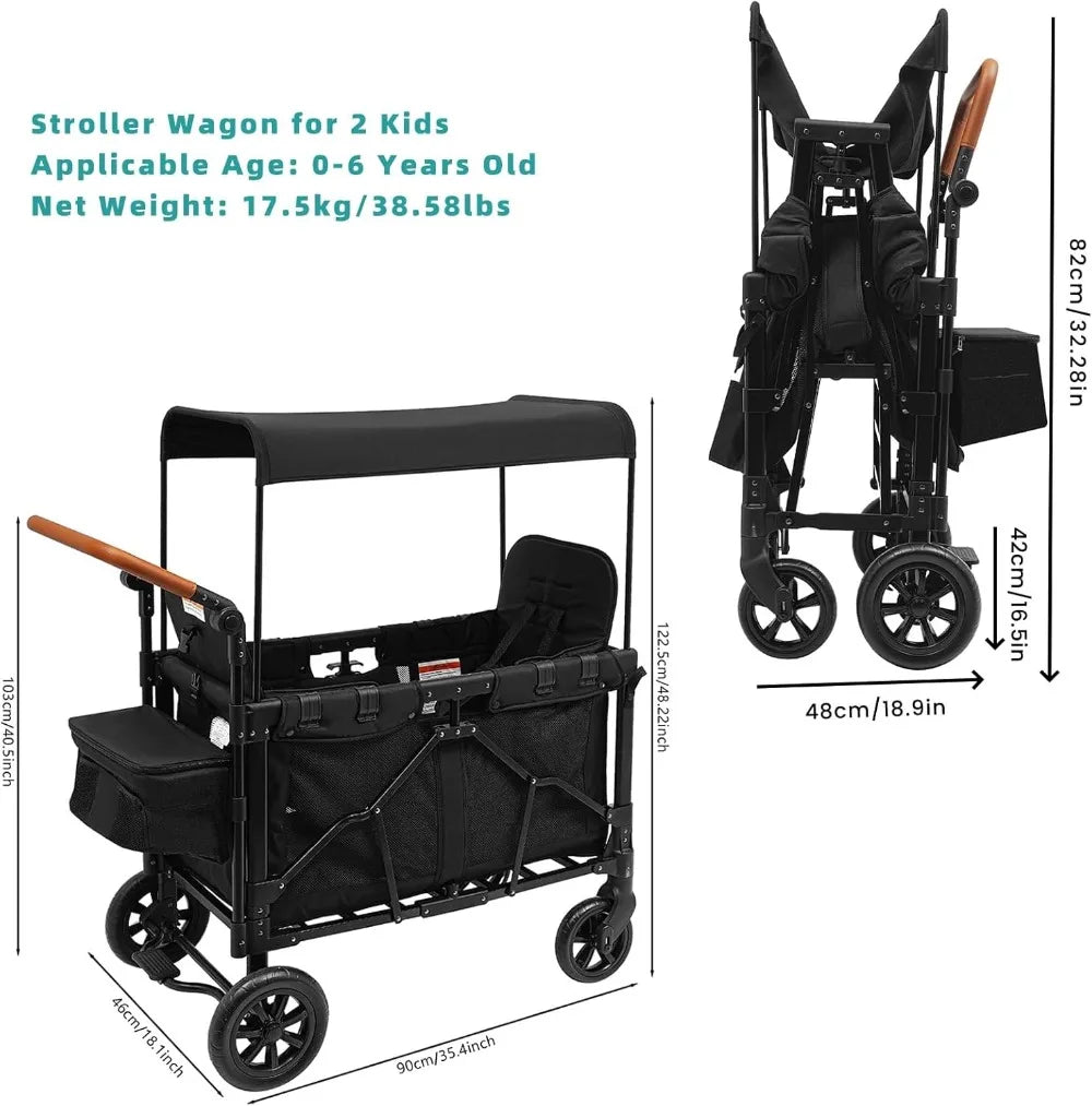 Foldable Stroller Wagon For Two Kids With All-Terrain Wheels