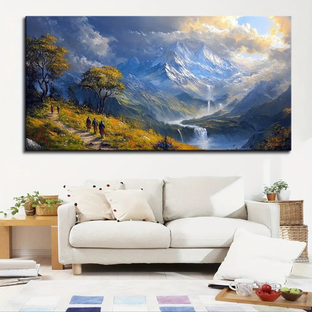 Sierra Nevada Landscape Wall Art Painting in Solid Pine Wood Frame
