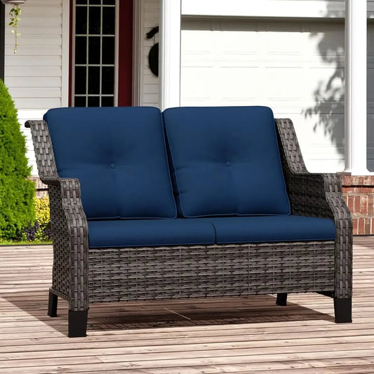 Outdoor Patio Wicker Loveseat With Cushions For Garden Balcony
