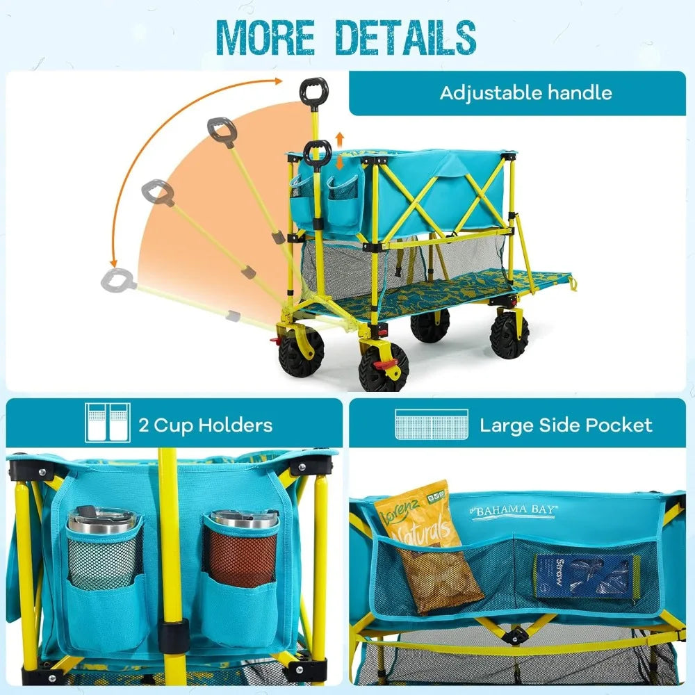 Folding Beach Wagon With Brakes 450 Lbs Heavy Duty