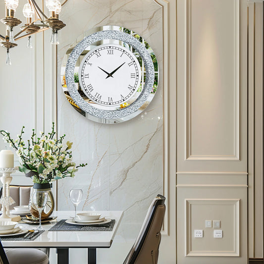 Round Mirror Wall Clock For Living Room Decor Elegant