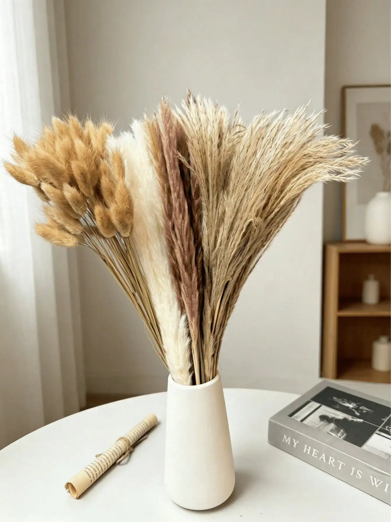 Bohemian White Faux Pampas Grass Decorative Reed Bouquet